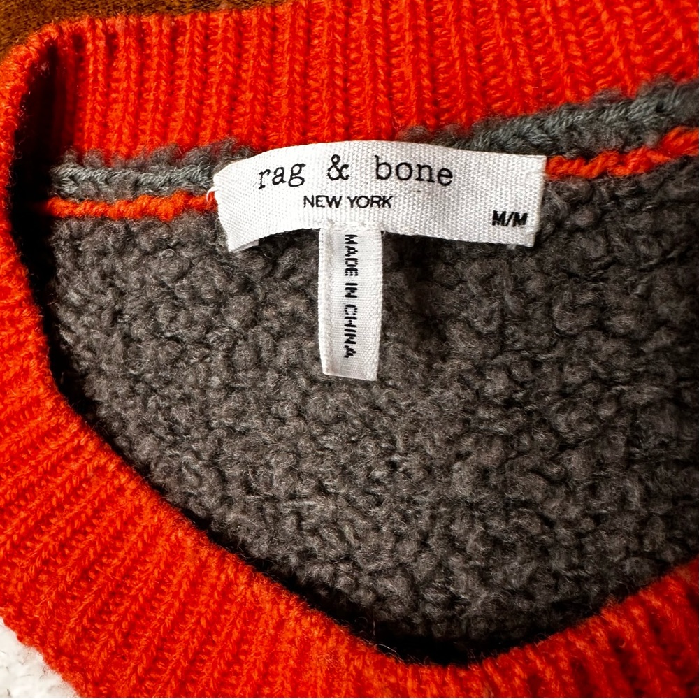 rag & bone Cream and Olive Crewneck Sweater with Orange Trim - Picture 3 of 8